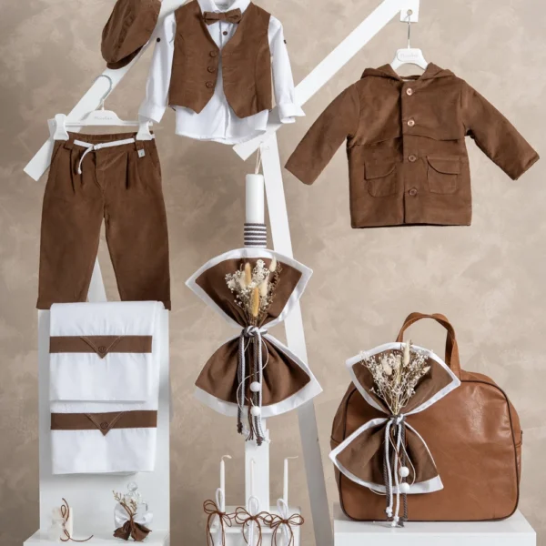 Χειμερινό πακέτο βάπτισης για αγόρι Piccolino PKT-ADAM-BROWN-TSANTA