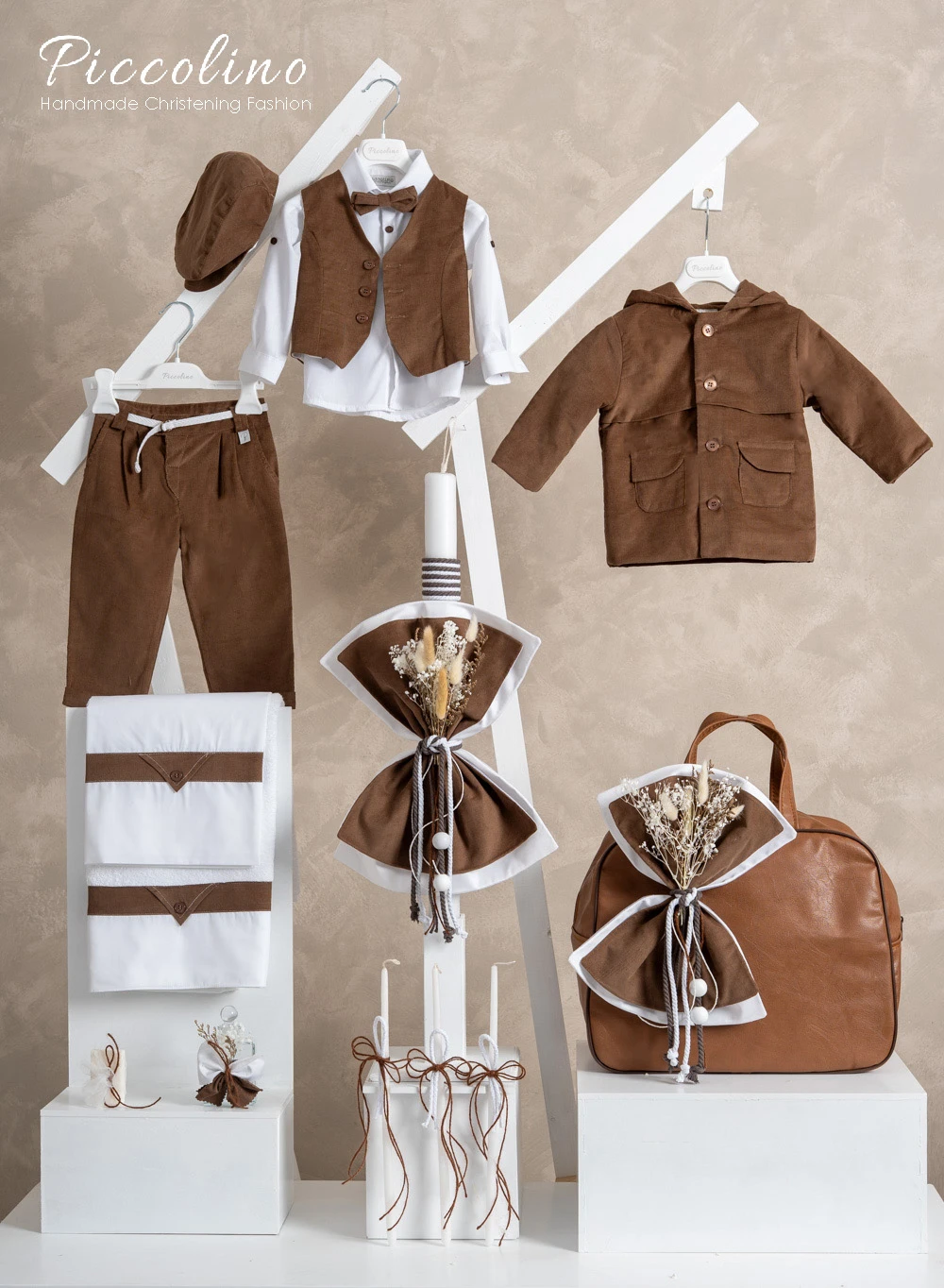 Χειμερινό πακέτο βάπτισης για αγόρι Piccolino PKT-ADAM-BROWN-TSANTA