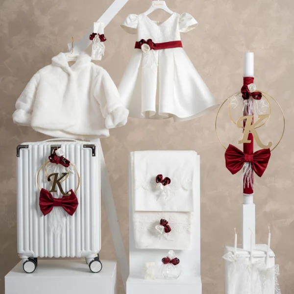 Πακέτο βάπτισης για κορίτσι Piccolino PKT-CARLA-IVORY-RED-FUR-VALITSA