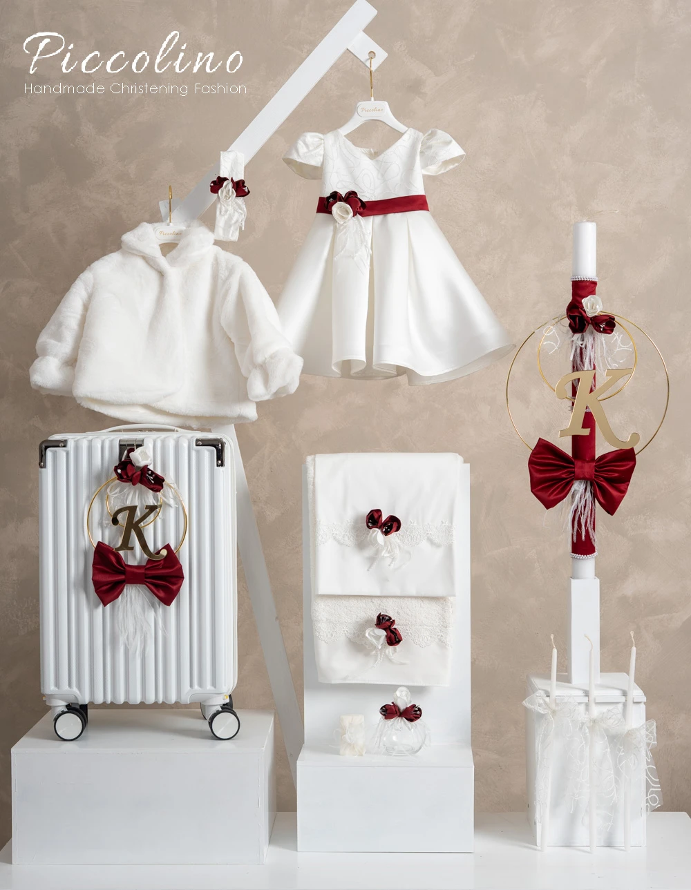 Πακέτο βάπτισης για κορίτσι Piccolino PKT-CARLA-IVORY-RED-FUR-VALITSA
