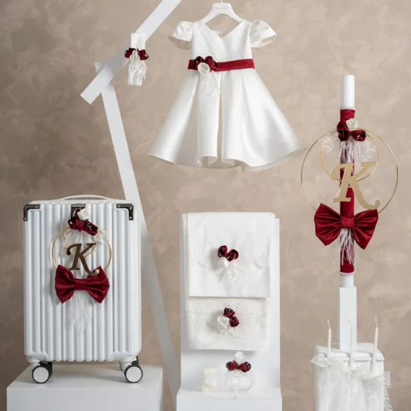Πακέτο βάπτισης για κορίτσι Piccolino PKT-CARLA-IVORY-RED-VALITSA