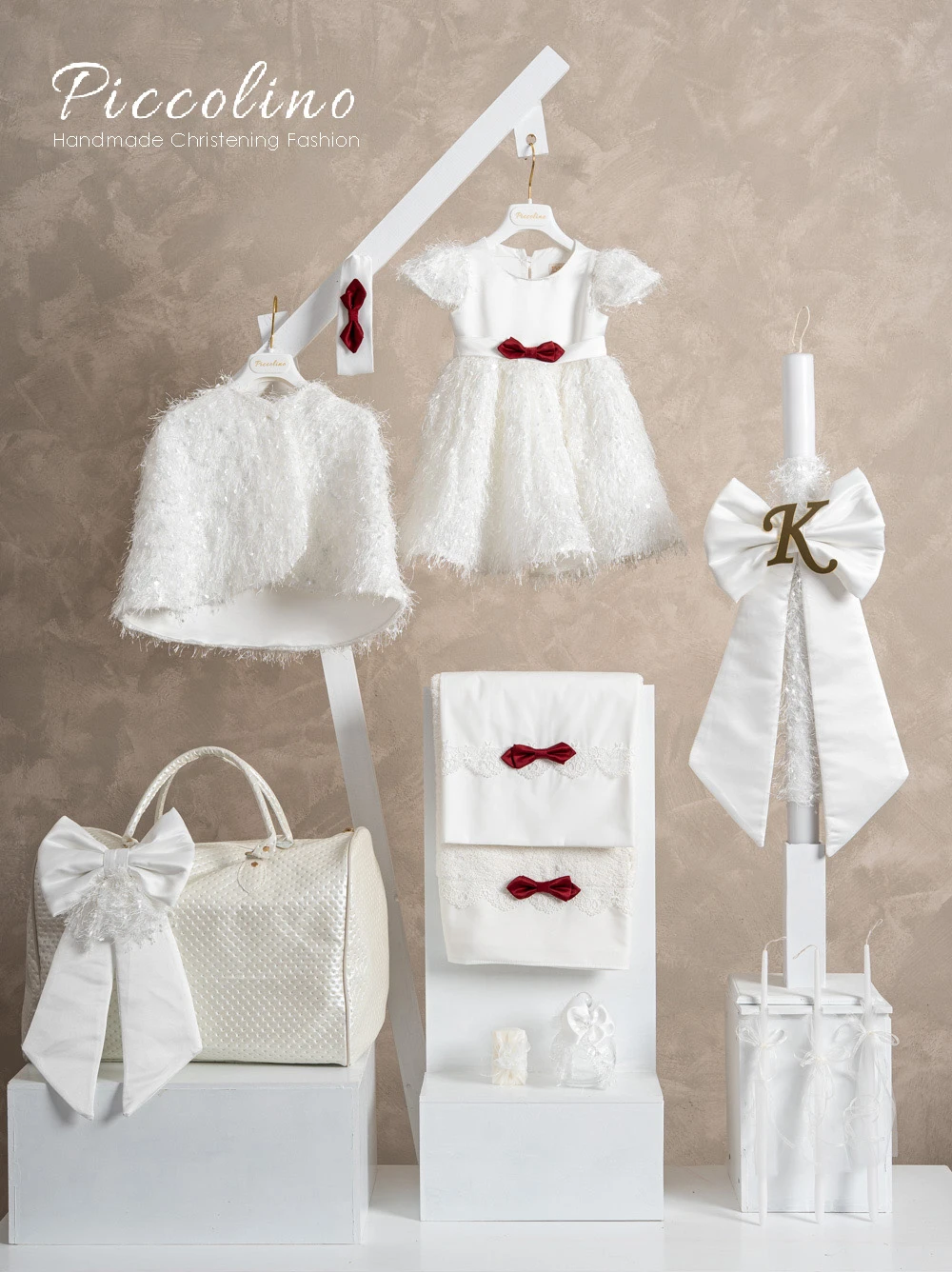 Πακέτο βάπτισης για κορίτσι Piccolino PKT-LUCIA-IVORY-RED-K26-TSANTA