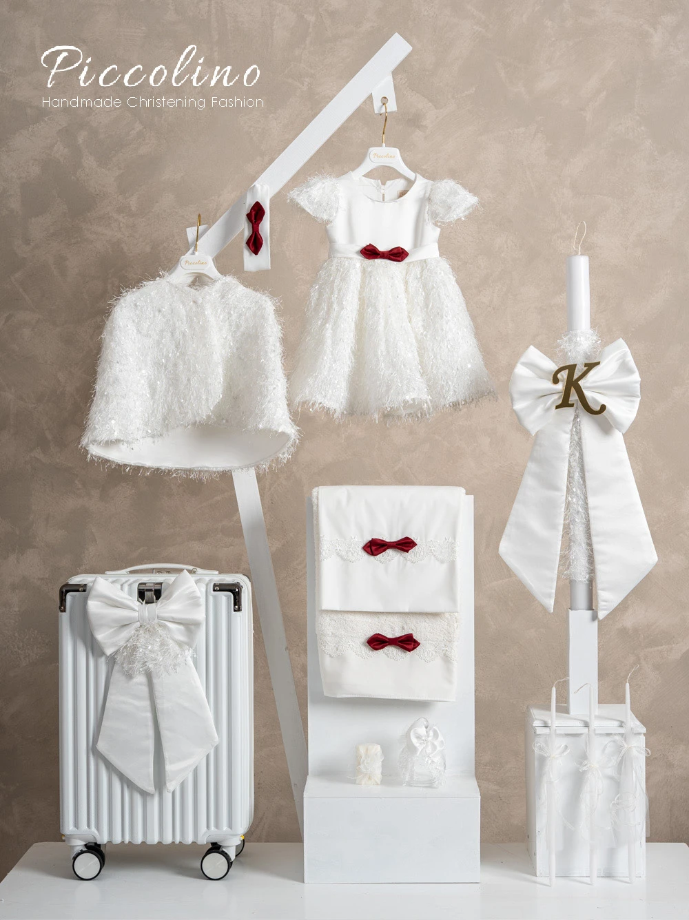 Πακέτο βάπτισης για κορίτσι Piccolino PKT-LUCIA-IVORY-RED-K26-VALITSA