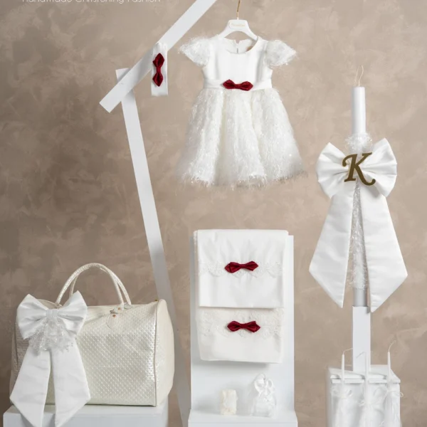 Πακέτο βάπτισης για κορίτσι Piccolino PKT-LUCIA-IVORY-RED-TSANTA