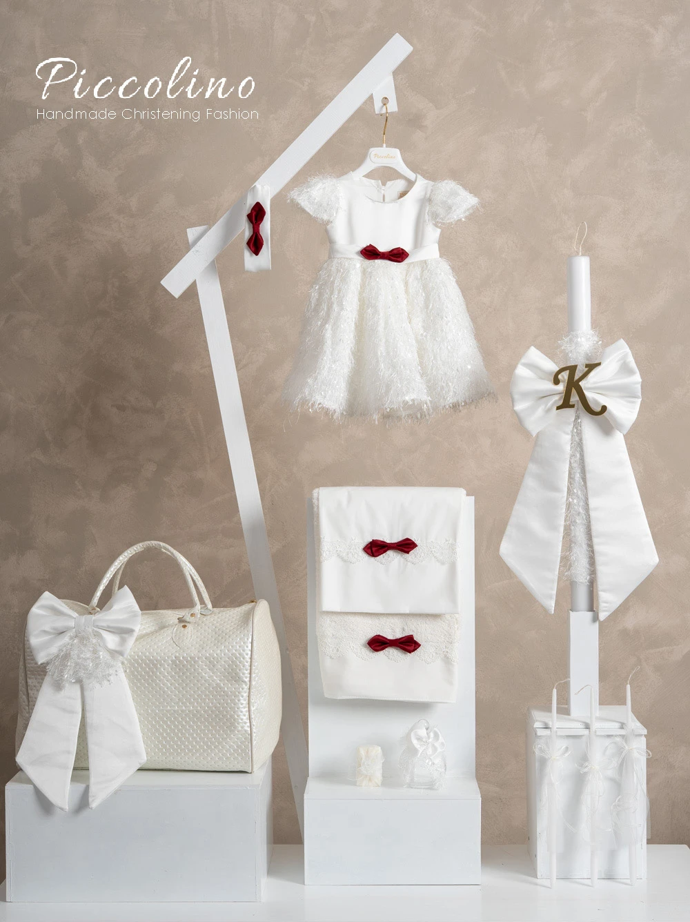 Πακέτο βάπτισης για κορίτσι Piccolino PKT-LUCIA-IVORY-RED-TSANTA