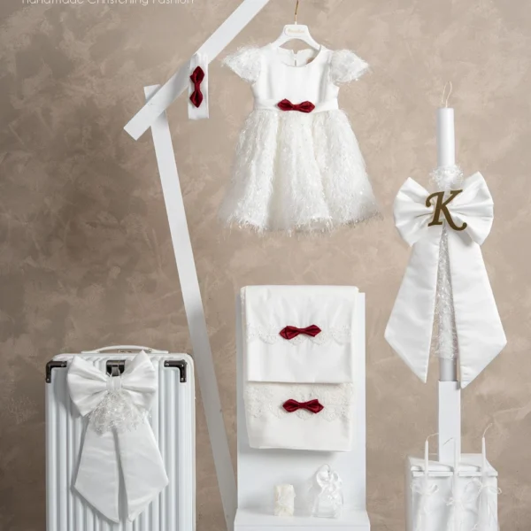 Πακέτο βάπτισης για κορίτσι Piccolino PKT-LUCIA-IVORY-RED-VALITSA